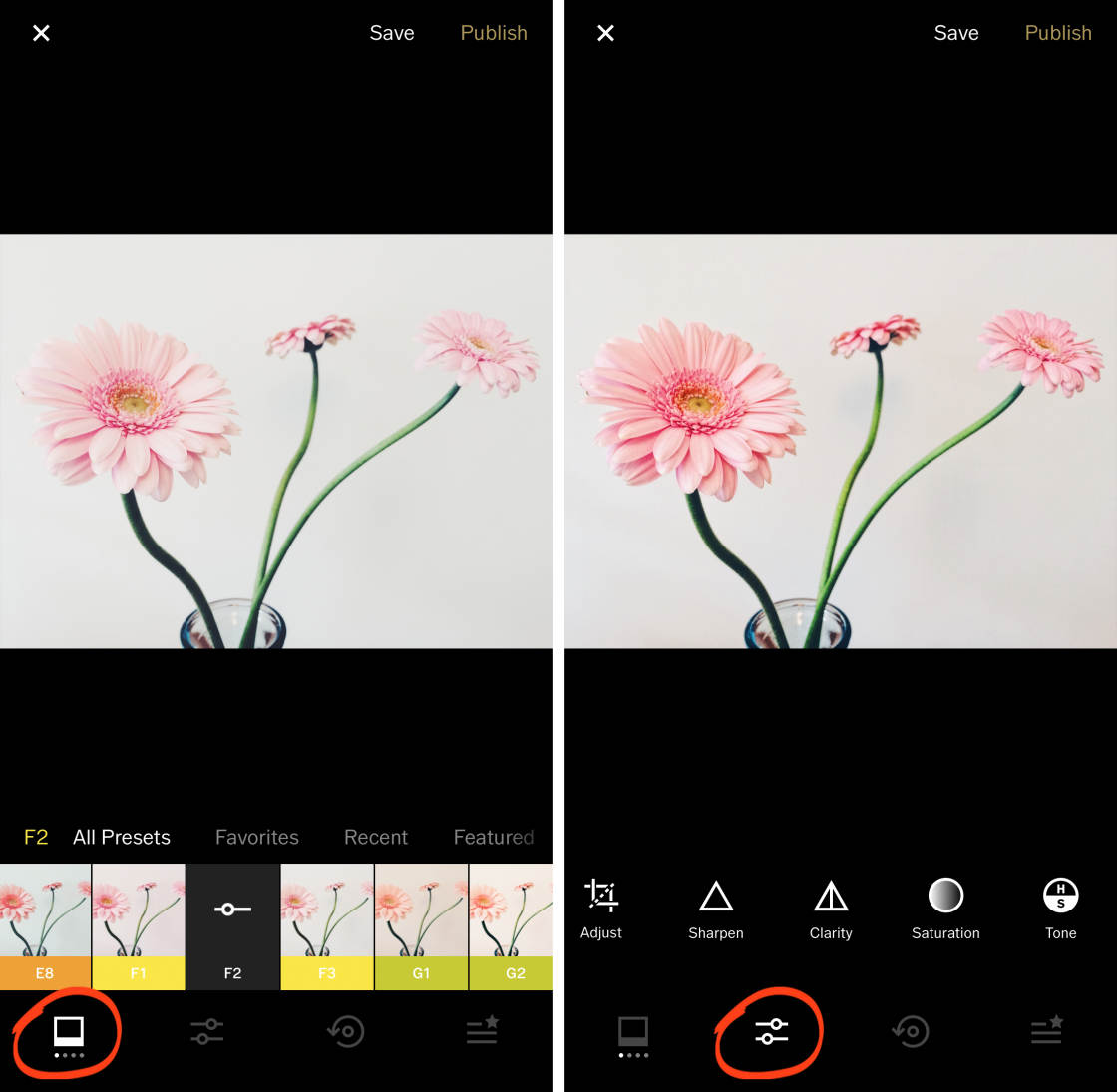 vsco app how to get to menu