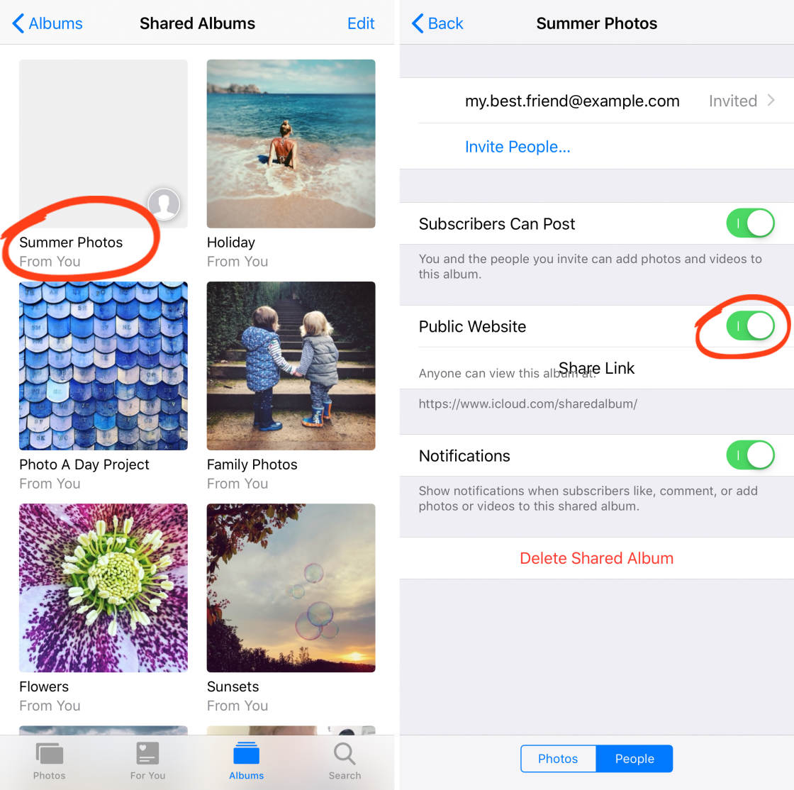 Uso compartido de fotos de iCloud